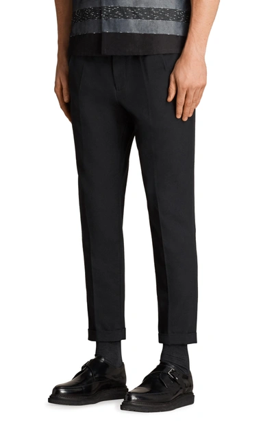 Shop Allsaints Tallis Pleated Cotton & Wool Trousers In Black