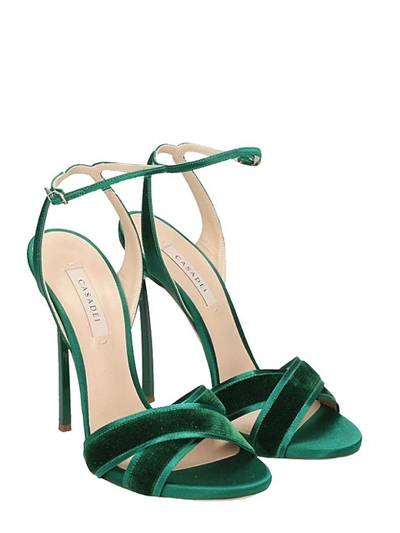 Shop Casadei Emerald Suede Satin Sandals In Green