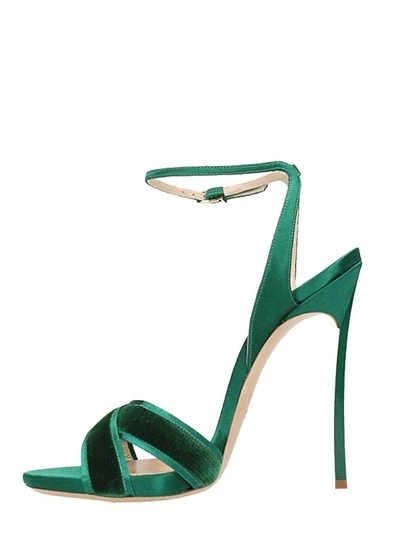 Shop Casadei Emerald Suede Satin Sandals In Green