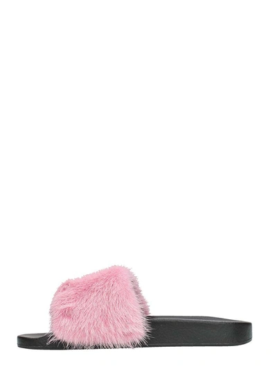 Shop Givenchy Bright Pink Fur Slides In Rose-pink