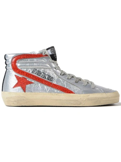 Shop Golden Goose Sneakers Slide Glitter Star Dance In Silver Red
