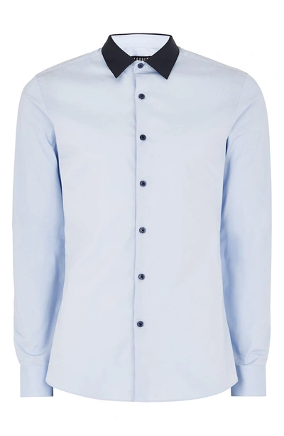 Shop Topman Muscle Fit Contrast Collar Sport Shirt In Blue Multi