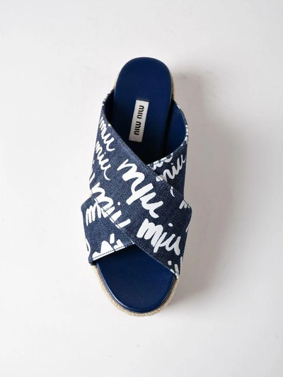 Shop Miu Miu Denim Logo Sandals In Bleu