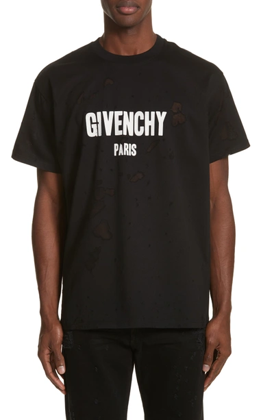 Shop Givenchy Destroyed Logo Graphic T-shirt In Black