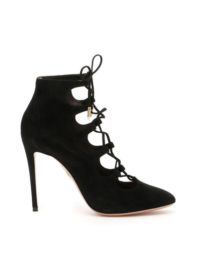 Shop Aquazzura Suede Flirt 105 Booties In Blacknero