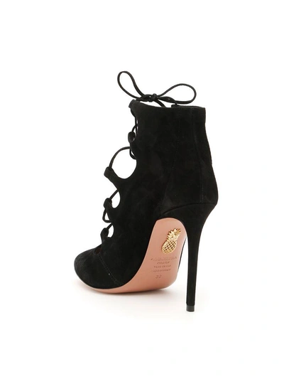 Shop Aquazzura Suede Flirt 105 Booties In Blacknero