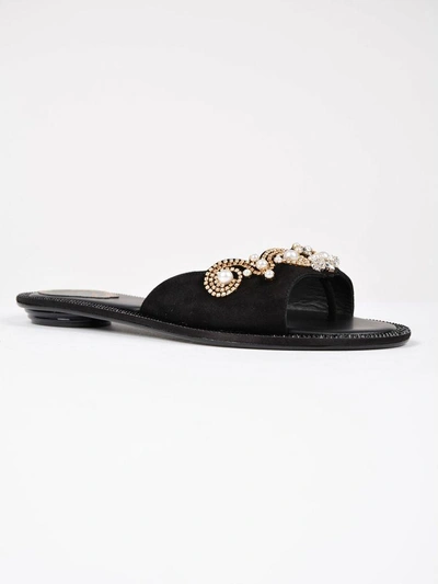 Shop René Caovilla Embellished Flat Sandals In Black