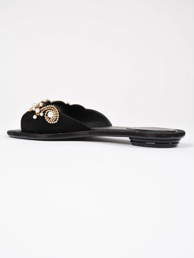 Shop René Caovilla Embellished Flat Sandals In Black