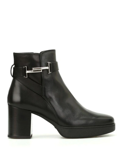 Shop Tod's Double T Leather Ankle Boots In Black