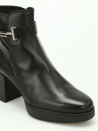 Shop Tod's Double T Leather Ankle Boots In Black