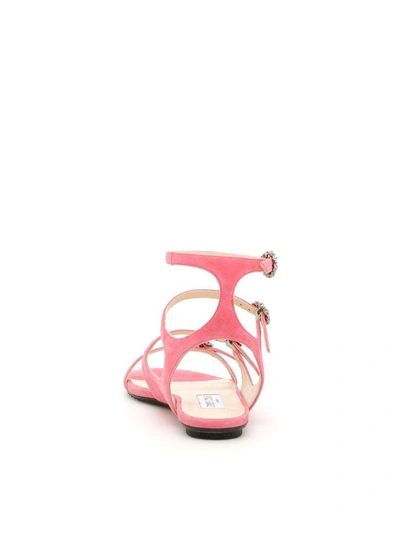 Shop Jimmy Choo Suede Naia Sandals In Flamingo/crystal (pink)