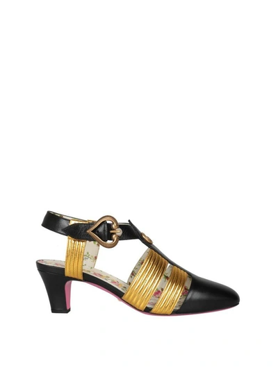 Shop Gucci Leather T-strap Sandal In Nero