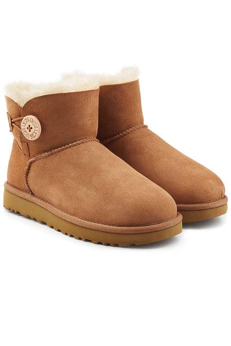 Ugg Mini Bailey Button Shearling Lined Suede Boots In Camel | ModeSens