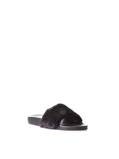 Shop Dolce & Gabbana Rubber Slides With Mink Insert In Black