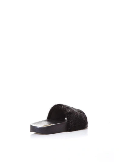 Shop Dolce & Gabbana Rubber Slides With Mink Insert In Black