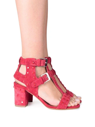 Shop Laurence Dacade Helie Studded Suede T-strap Sandal In Rosso