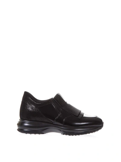 Shop Hogan Interactive Brushed Leather &amp; Lurex Sneakers In Black