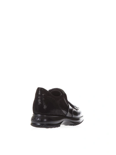 Shop Hogan Interactive Brushed Leather &amp; Lurex Sneakers In Black