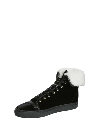 Shop Lanvin Mid-top Sneakers With Shearling In Nero