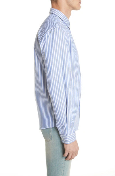 Shop Gucci Bee Embroidered Stripe Dress Shirt In 4869 Blue