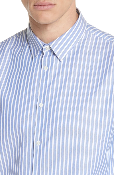 Shop Gucci Bee Embroidered Stripe Dress Shirt In 4869 Blue