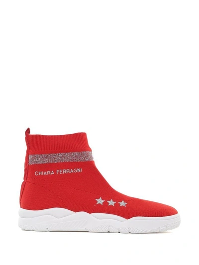 Shop Chiara Ferragni Stretch-knit Sock Sneakers In Rosso