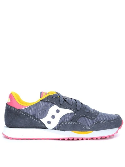 Shop Saucony Dxn Trainer Sneakers In Anthracite Grey And Pink Suede In Grigio