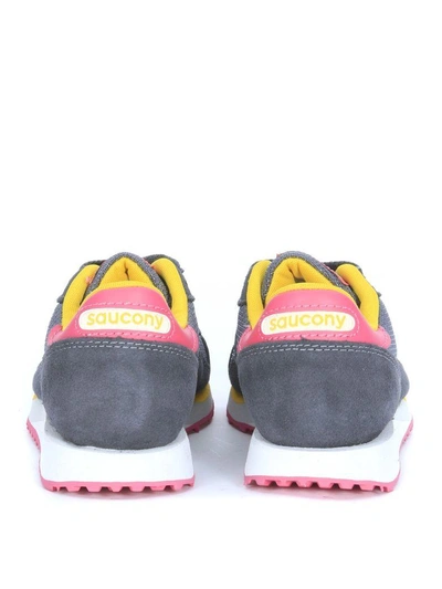 Shop Saucony Dxn Trainer Sneakers In Anthracite Grey And Pink Suede In Grigio