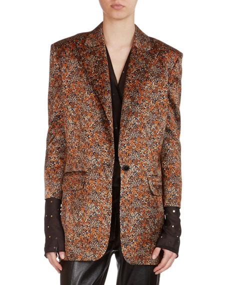Magda Butrym Dijon Floral Jacquard Silk Blazer In Brown | ModeSens