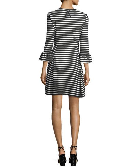 Kate Spade Stripe Ponte Fit And Flare Dress, Black/off In Ivory | ModeSens