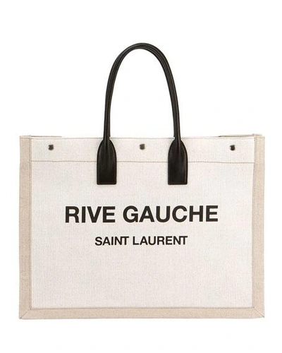Saint Laurent Noe Cabas Large Rive Gauche Canvas Tote Bag In Neutral