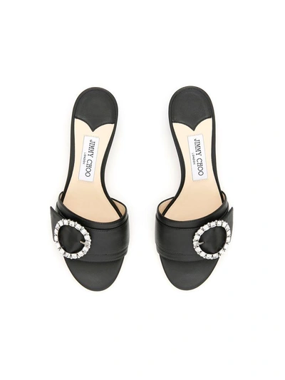 Shop Jimmy Choo Nappa Mules With Crystal Buckle In Black Crystalnero