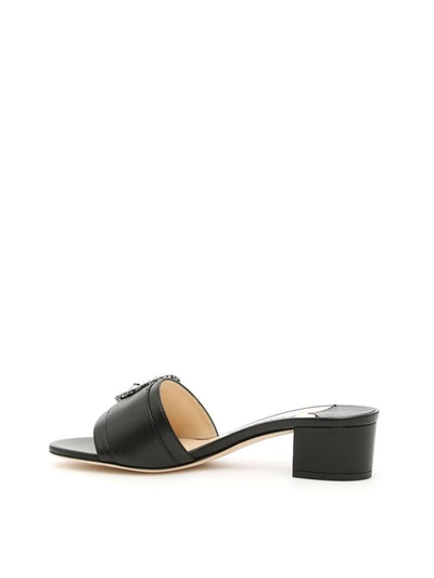 Shop Jimmy Choo Nappa Mules With Crystal Buckle In Black Crystalnero