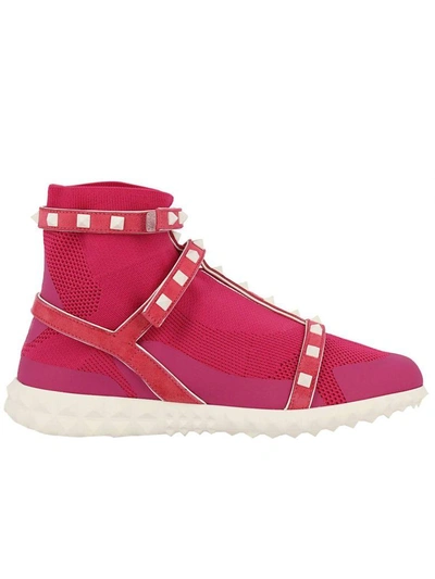 Shop Valentino Sneakers  Rockstud Bodytech Sneakers With Sock And Leather Bands With Contrasting Studs In Pink