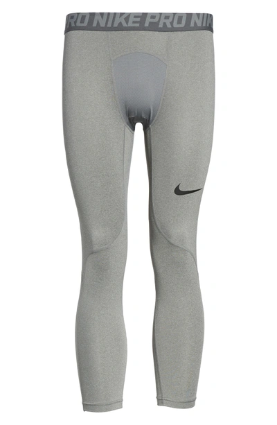 Shop Nike Pro Three Quarter Training Tights In Carbon Heather/ Grey/ Black