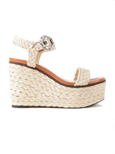 Shop Jimmy Choo Braided Wedge Sandals In Natural-crystal
