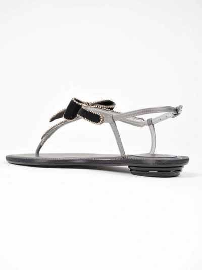 Shop René Caovilla Bow Embellished Flat Sandals In Grey