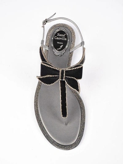 Shop René Caovilla Bow Embellished Flat Sandals In Grey