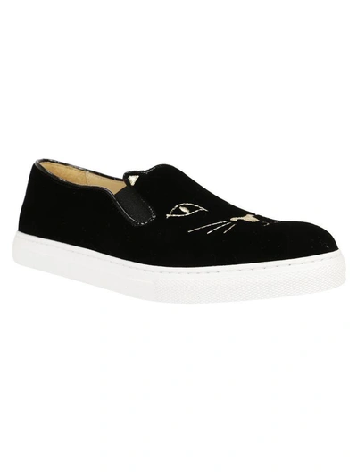 Shop Charlotte Olympia Cool Cats Slip-on Sneakers In Black