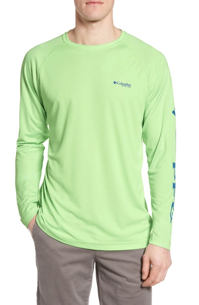 Shop Columbia Pfg Terminal Tackle Performance Long Sleeve T-shirt In Key West Vivid Blue Logo