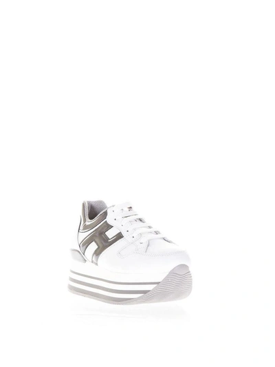 Shop Hogan Maxi H222 Leather Sneakers In White/silver