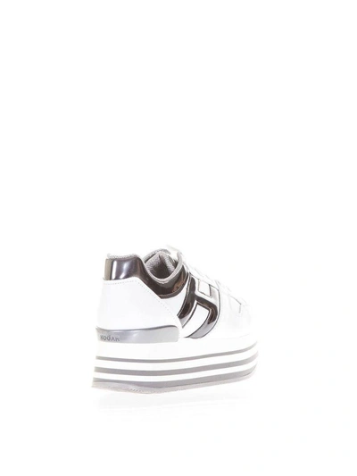 Shop Hogan Maxi H222 Leather Sneakers In White/silver