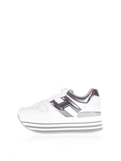 Shop Hogan Maxi H222 Leather Sneakers In White/silver