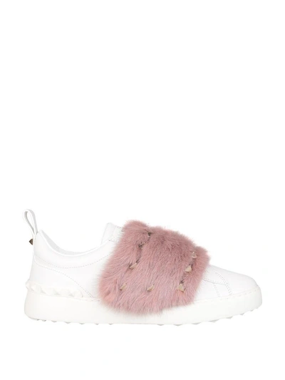 Shop Valentino Mink Trimmed Open Sneakers In Rosa