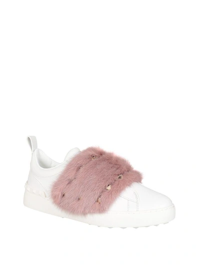 Shop Valentino Mink Trimmed Open Sneakers In Rosa