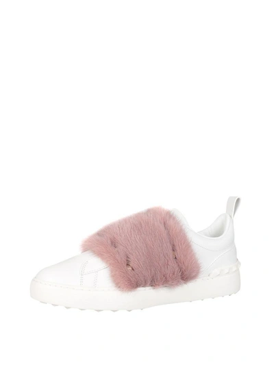 Shop Valentino Mink Trimmed Open Sneakers In Rosa