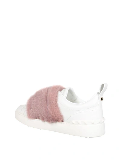 Shop Valentino Mink Trimmed Open Sneakers In Rosa