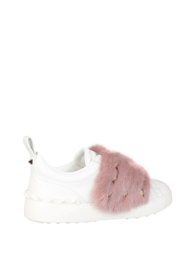 Shop Valentino Mink Trimmed Open Sneakers In Rosa
