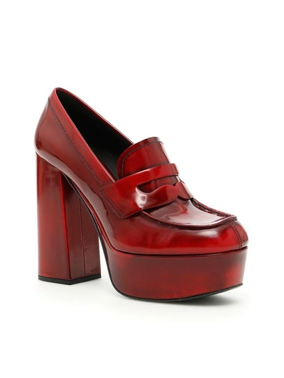 Shop Prada Brushed Leather Pumps In Scarlatto|rosso