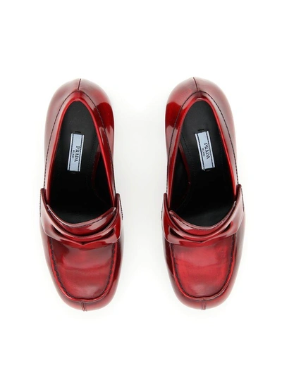 Shop Prada Brushed Leather Pumps In Scarlatto|rosso
